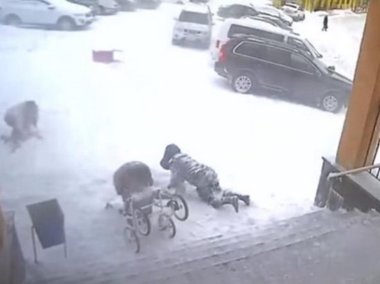 В РФ «снежная лавина» накрыла людей у подъезда (видео)