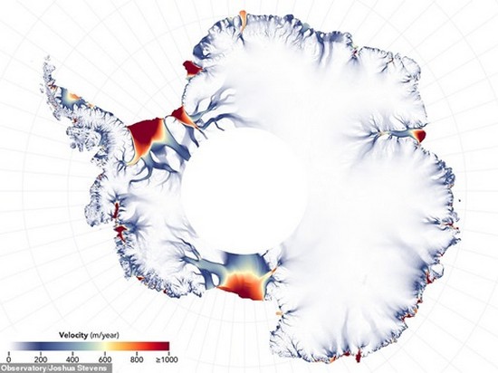 Агентство NASA показало карту тающих ледников Антарктиды