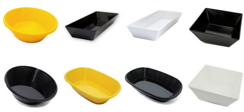 Меламиновая посуда разных форм: круглой, овальной, прямоугольной и др.