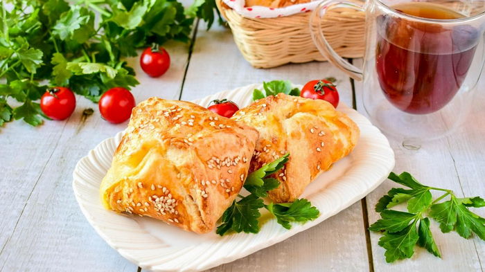Слоеные пирожки с ветчиной, сыром и помидорами: простой рецепт очень вкусной закуски