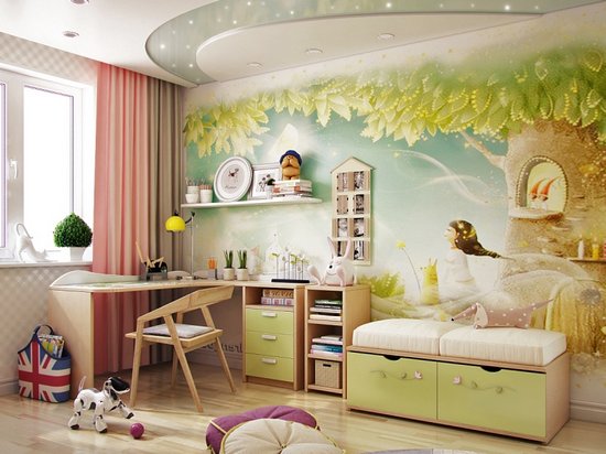 Оформляем стены в детской комнате: цвет стен и фотообои