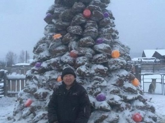 В РФ слепили новогоднюю елку из навоза
